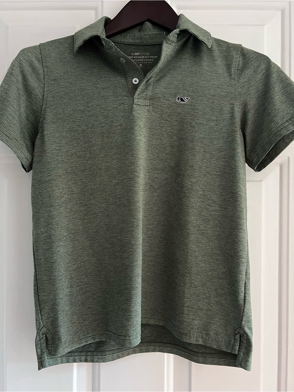 Vineyard Vines boys Olive Green Fine-Striped Polo